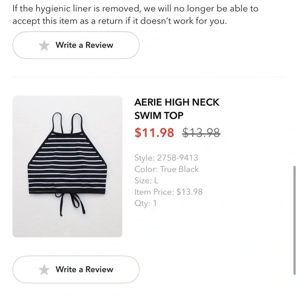 Aerie Tie Back Swimsuit Top, size L - Picture 3 of 3
